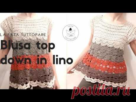 TUTORIAL: Blusa top down in lino/ blusa de ganchillo* lafatatuttofare*