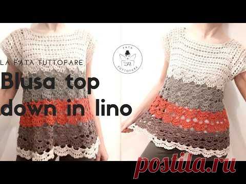 TUTORIAL: Blusa top down in lino/ blusa de ganchillo* lafatatuttofare*