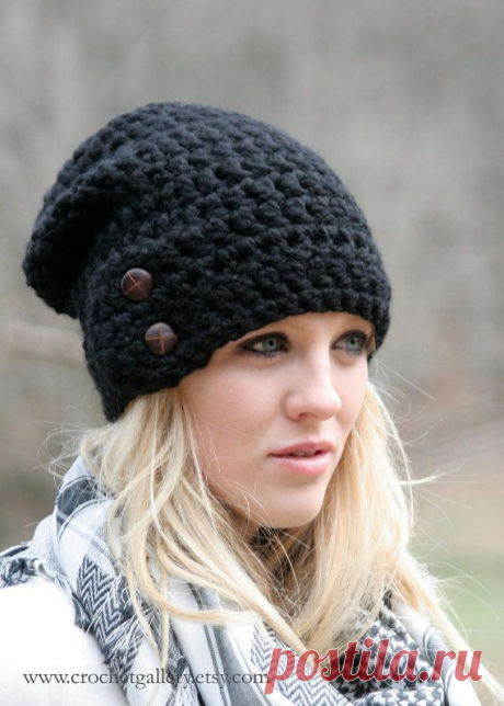 Slouchy Beanie Hat With Two Buttons Chunky от crochetgallery