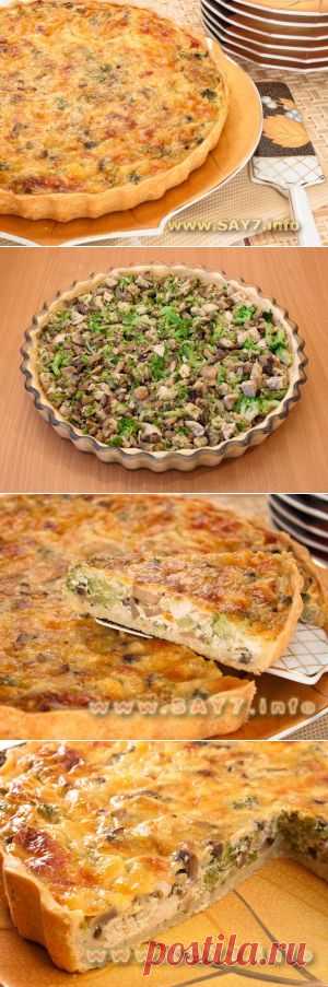 Лоранский пирог с курицей грибами и брокколи