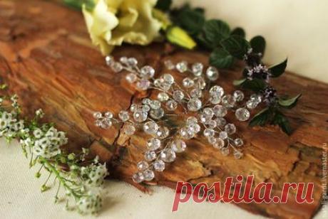 Купить Свадебное украшение в прическу &quot;Блеск бриллианта&quot; - белый, украшение, украшение в прическу, украшение для волос