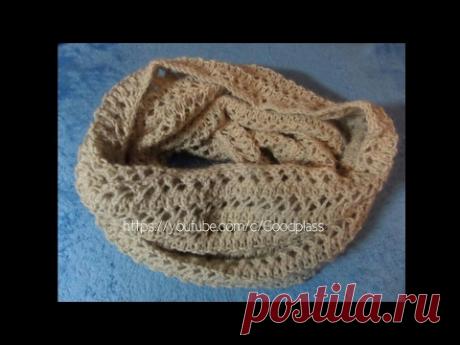 Шарф снуд связан ажурным узором. Вязание спицами.  Knitting(Hobby)
