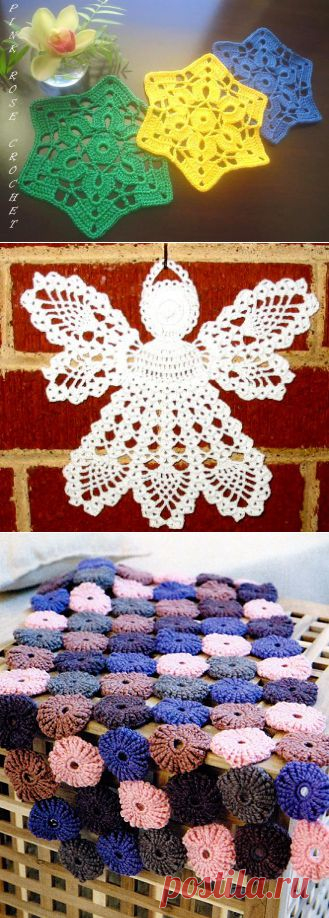 Вязание крючком:салфетка,ангел,коврик,дед мороз.