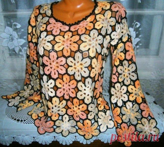 Цветочная кофточка крючком