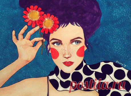 Hulya Ozdemir, acquerelli magici dai mille colori • Illustrazione La stravaganza di Frida Kahlo e l'astrazione di Gustav Klimt si fondono magicamente negli acquerelli solari e colorati di Hulya Ozdemir