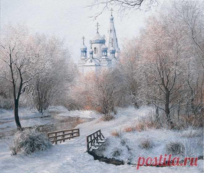 К празднику...
 
Иван Савин 
«КРЕЩЕНИЕ»
 ஜ════════ஜ۩۞۩ஜ════════ஜ
Какая ранящая нега 
Была в любви твоей... была! 
Январский день в меха из снега 
Крутые кутал купола. 
Над полем с ледяным амвоном - 
В амвоне плавала заря - 
Колокола кадили звоном, 
Как ладаном из хрусталя. 
Ты с нежностью неповторимой 
Мне жала руки каждый раз, 
Когда клубился ладан мимо, 
Хрусталь клубился мимо нас. 
Восторженно рыдал о Боге, 
Об Иоанне хор. Плыли 
По бриллиантовой дороге 
Звенящих троек...