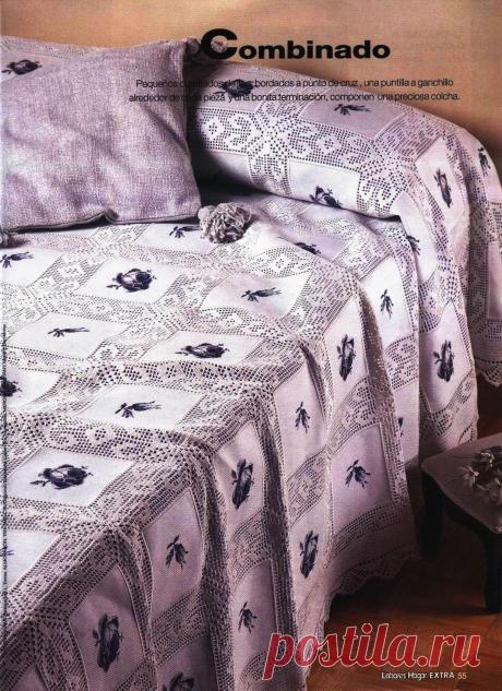 КРАСИВЕЙШИЙ ПЛЕД... ткань+филеечные вставочки+вышивка....