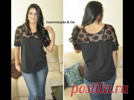 Camiseta masculina customizada com renda By Customização & Cia