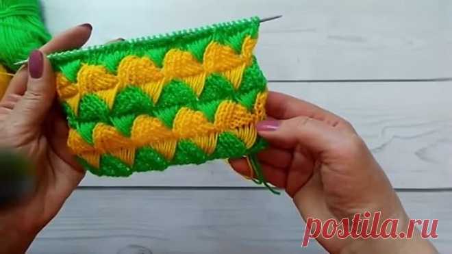 Необычный двухцветный узор спицами