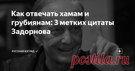 Как отвечать хамам и грубиянам: 3 метких цитаты Задорнова    "Грубостью на грубость - это глупость" ✔️  «‎Отвечать грубостью на грубость - это глупость, к которой мы прибегаем в моменты, когда наше ЭГО задето, когда оно хочет отмщения - такого же  грубого и неприятного для визави, а то и поболее - чтоб неповадно было. За годы моей практики в  юморе, я понял одно: грубостью нельзя перебить грубость. В самом начале юмористической карьеры, когда я был молод и конкурировал с м...