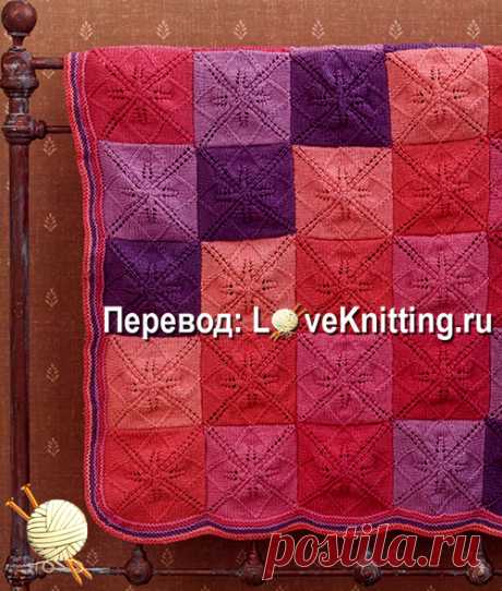 Плед из квадратов узором "листья"