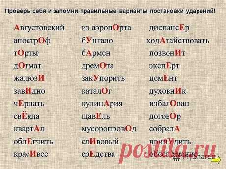 .
ЛУЧШЕ ЭТО ЗАПОМНИ

2. Заказали &quot;экспрессо&quot;? Чтобы быстрее приготовили? Кофе называется &quot;ЭСПРЕССО&quot;! 

3. Как правильно: &quot;ПОБЕДЮ&quot; или &quot;ПОБЕЖДУ&quot;? Никак! У глагола &quot;победить&quot; нет формы 1-го лица ед. числа в будущем времени. &quot;Одержу победу&quot;, &quot;сумею победить&quot; вполне себе заменяют эту форму. 

4. Повторяем! Не существует слов &quot;вообщем&quot; и &quot;вобщем&quot;! Есть слова &quot;ВООБЩЕ&quot; и &quot;В ОБ...