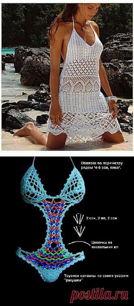Вязаные пляжные сарафанчики и купальники, вязание крючком белье, платья - схема вязания, фото, описание