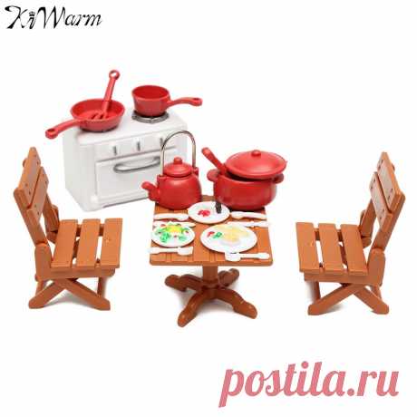 KiWarm 1 Компл. Миниатюры Кухня Столовая Мебель Стол и Стулья С Приготовления Инструменты Куклы Украшения для Домашнего Декора Дети Игрушка в Подарок купить на AliExpress