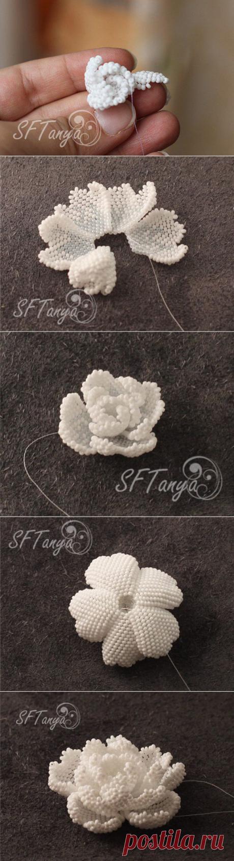 Цветок бисером (розочка или камелия) | biser.info - всё о бисере и бисерном творчестве