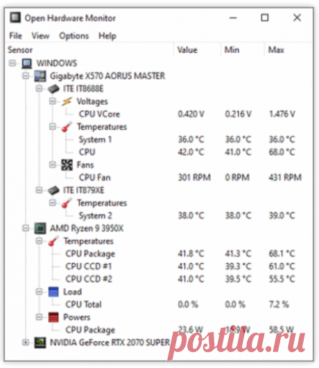 Open Hardware Monitor — это бесплатное программное обеспечение с открытым исходным кодом, которое отслеживает датчики температуры, скорость вращения вентилятора, напряжение, нагрузку и тактовую частоту компьютера.

Open Hardware Monitor поддерживает большинство чипов для мониторинга оборудования, имеющихся на современных материнских платах.