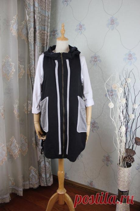 Black Vest Cotton hoodie sleeveless Coat sleeveless top | Etsy