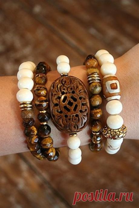 (37) Liv-N-Grace Jewelry - Ivory + Tigers Eye 5 Strand Bracelet Set | Beadinating the peasants