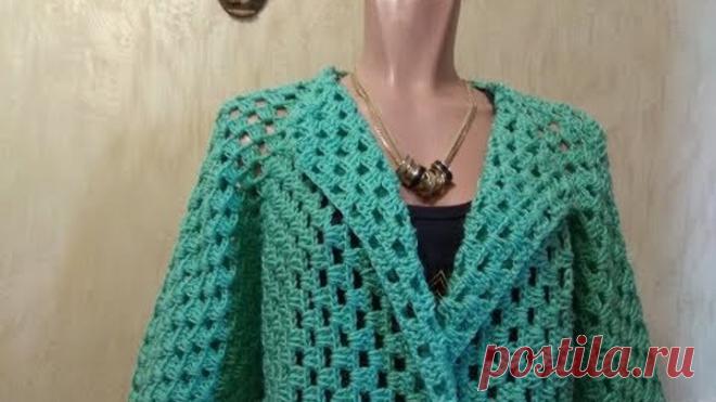 Кардиган крючком из двух шестиугольников