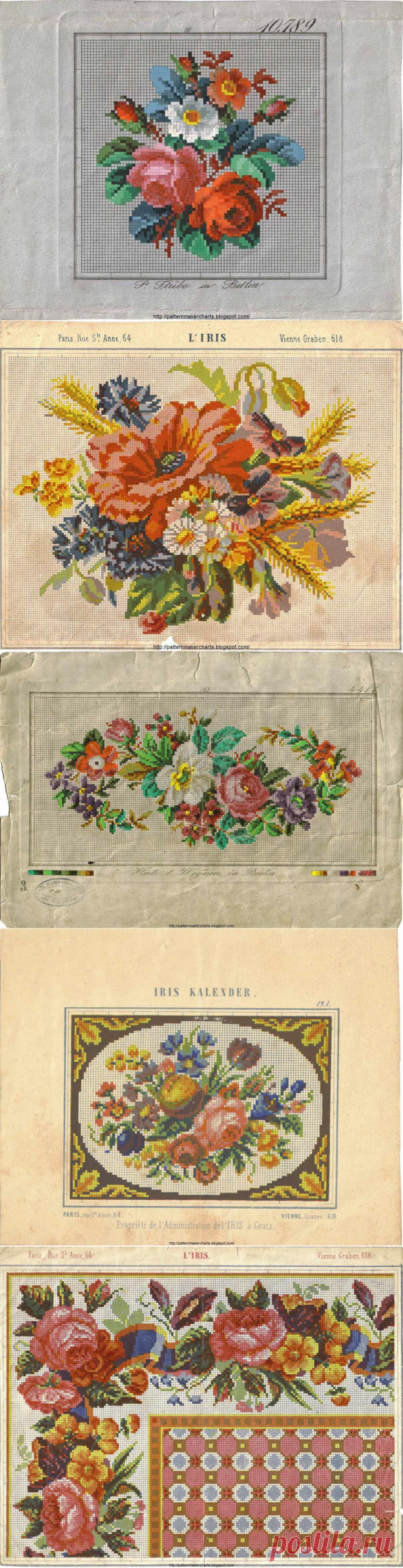 Несколько старинных схем для вышивки крестом