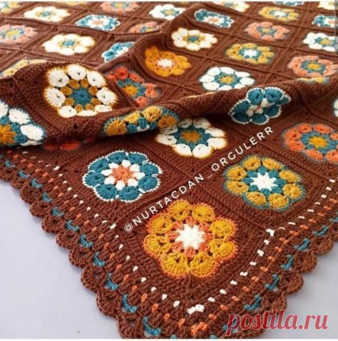 Шикарный плед из мотивов крючком