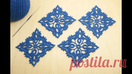 Квадратный ажурный мотив крючком. Видео МК | Вязание крючком для начинающих