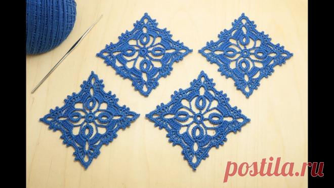 Квадратный ажурный мотив крючком. Видео МК | Вязание крючком для начинающих