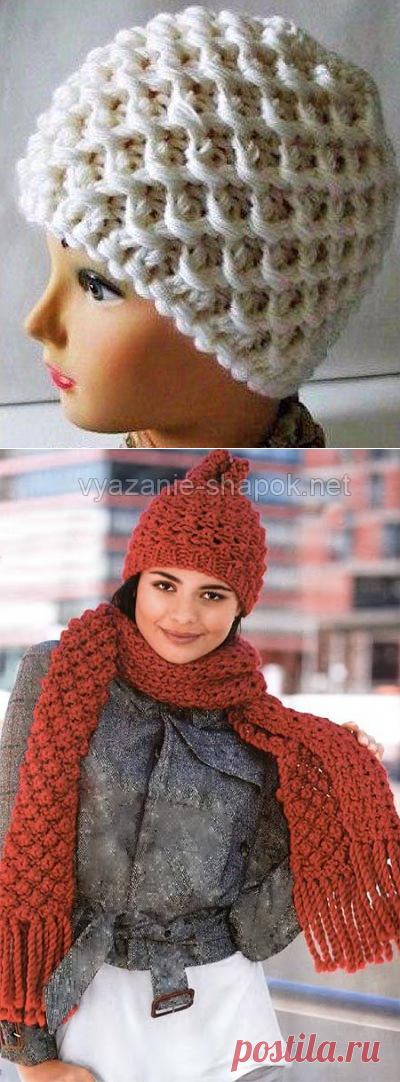 Женская шапка спицами с красивым узором | Вязание Шапок - Модные и Новые Модели