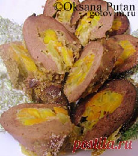 Рулет из печени с овощами