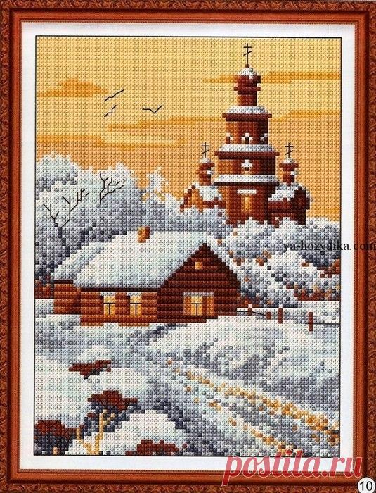 Вышивка зимний пейзаж схемы. Бесплатные схемы вышивки крестом зимы