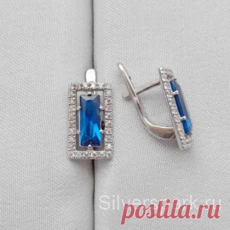 Серебряные серьги с синей Шпинелью