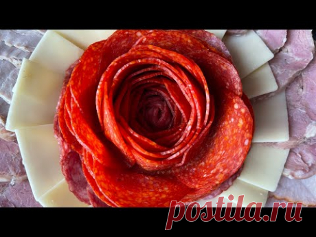 Съедобное украшение. Розочка из салями