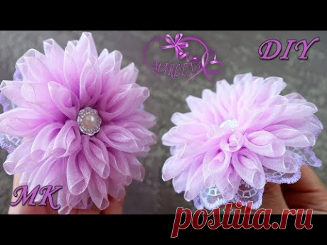 Пышные банты из органзы. Лепесток с завитком. Organza Bows DIY
