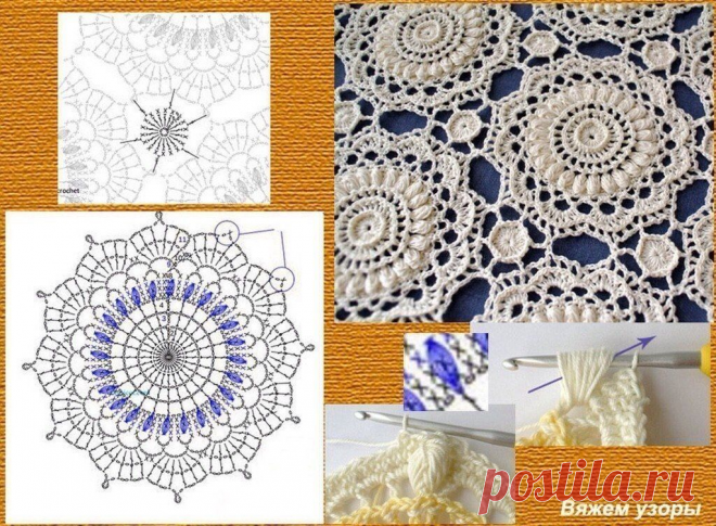Потрясающие идеи для вязания крючком: салфетки и скатерти из мотивов со схемами | Вяжу ручками-крючками| Виктория Битарова | Дзен
