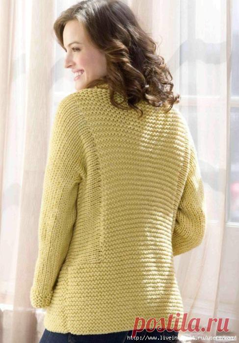 ЖЕЛТЫЙ ЖАКЕТ КРУПНОЙ ВЯЗКИ REDHEART