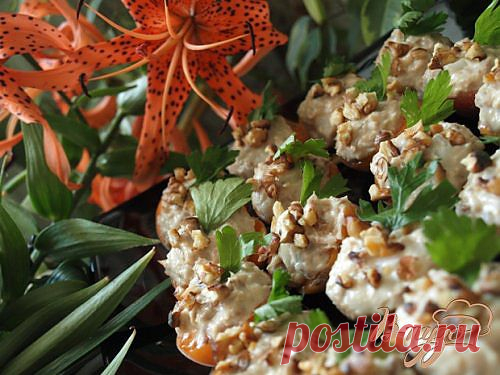 Необычная и божественная закуска!Потрясающе вкусно,свежо и просто в приготовлении.Рекомендую попробовать!
Ингредиенты:

Тунец консервированный
1 банка
Сливочно-творожный сыр
150 г
Лук репчатый или фиолетовый
1 шт.
Консервированные абрикосы(или персики)
300 г
Грецкие орехи
по вкусу
Зелень