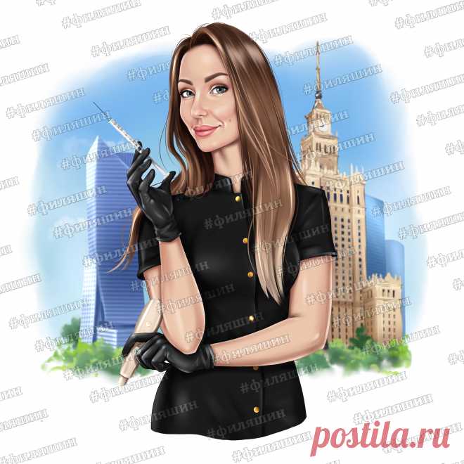 Бьюти мастер на фоне Варшавы. Цифровой рисунок по фото. Принимаю заказы в директ или по ссылке с картинки