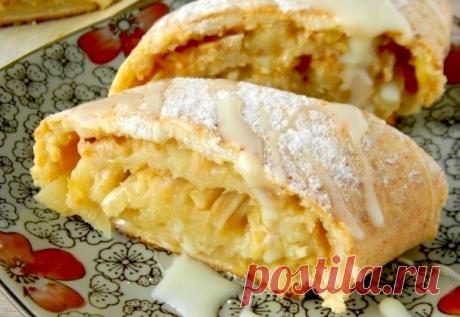 Рулет из творожного теста с яблоками | Печем и варим