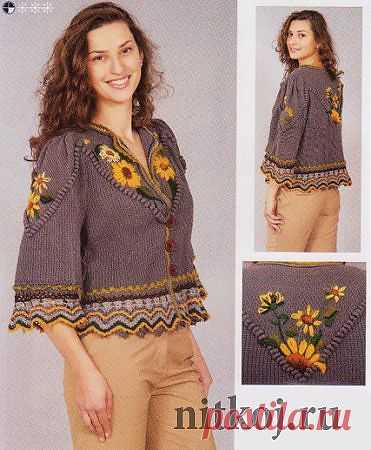 Вязаный жакет с цветами &raquo; Ниткой - вязаные вещи для вашего дома, вязание крючком, вязание спицами, схемы вязания