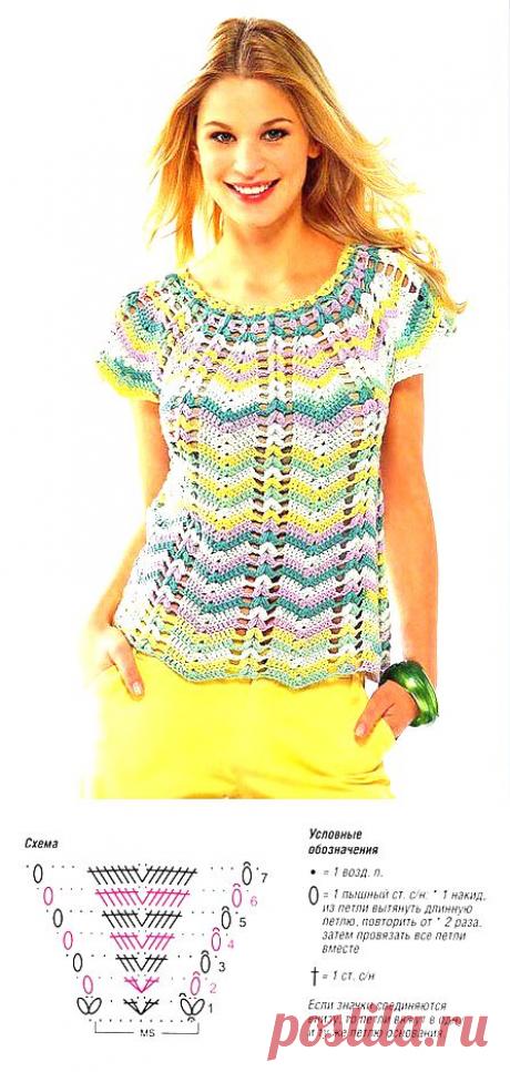 Разноцветный летний топ крючком.