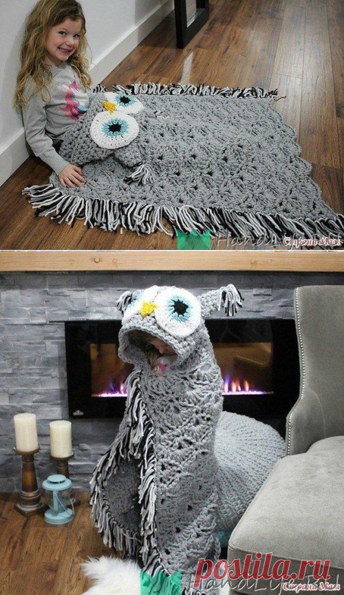 Плед с капюшоном "Сова" / Вязание крючком