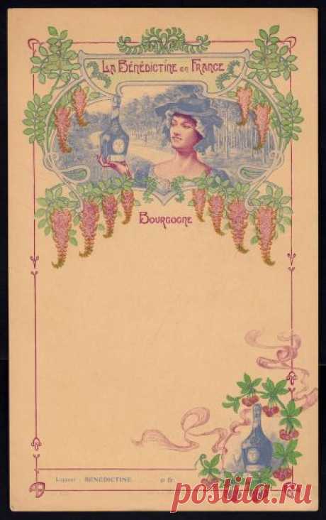 French Art Nouveau Menu - Bénédictine Liquer Bénédictine Liquer, c1900 "Bourgogne"