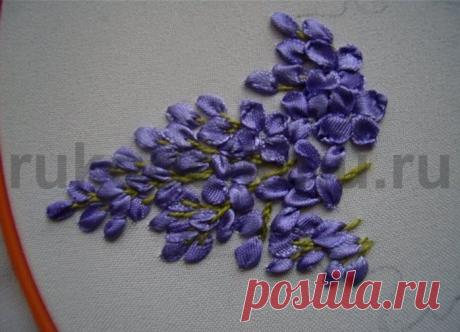 Как вышить цветы сирени. Вышивка атласными лентами. Фото мастер-класс.
