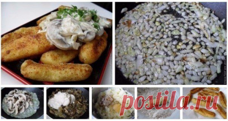Картофельные палочки с грибами.