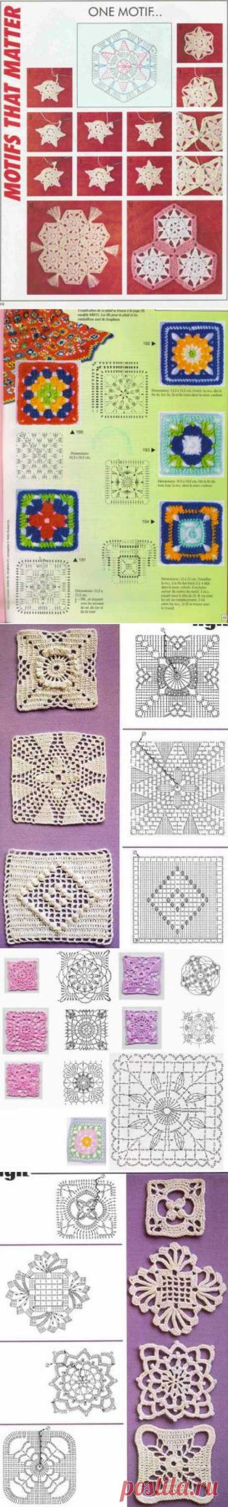 Коллекция квадратов крючком в помощь при вязании своих шедевров.