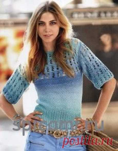 Пуловер из пряжи секционного крашения | Вязание спицами, крючком, уроки вязания