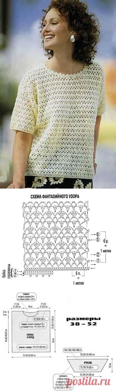 Белый пуловер. Летние модели для полных, связанные крючком