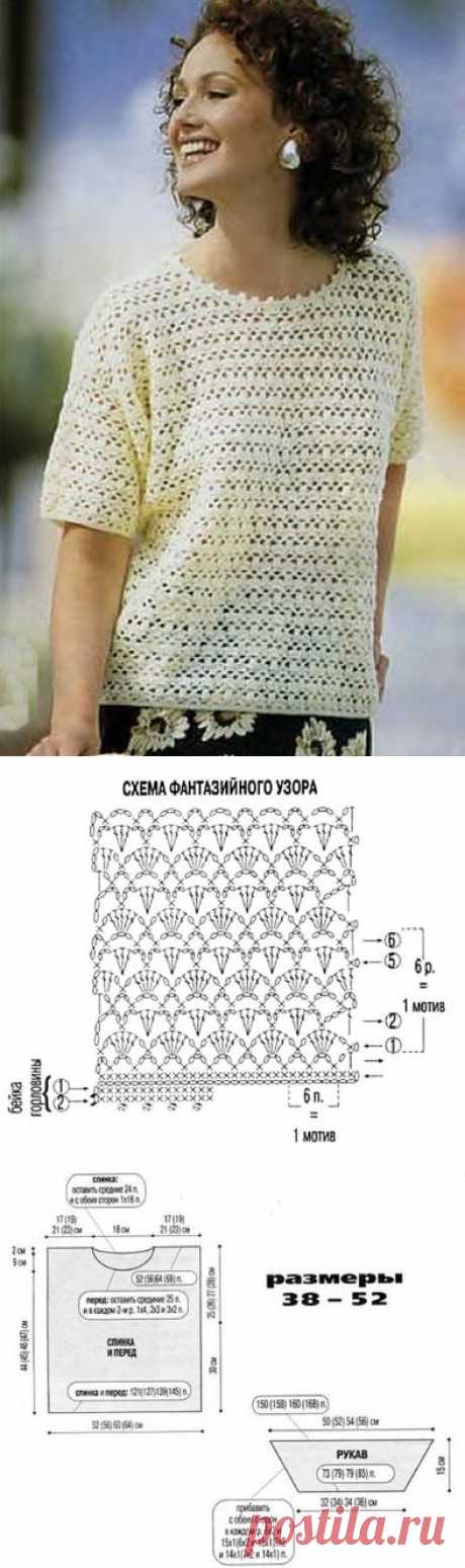 Белый пуловер. Летние модели для полных, связанные крючком