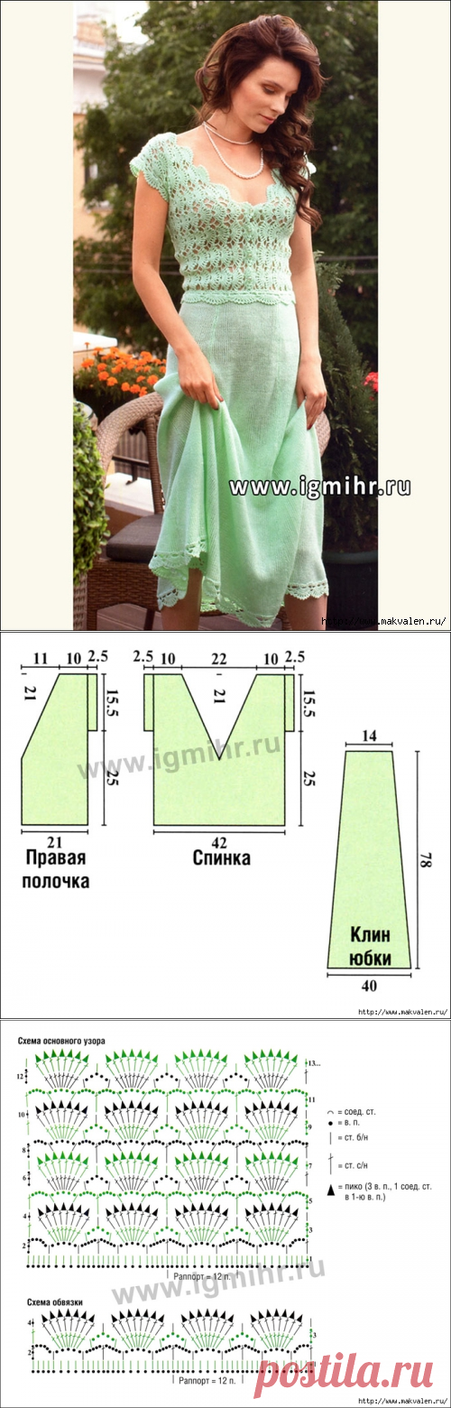Женственное летнее платье цвета мяты. Крючок и Спицы