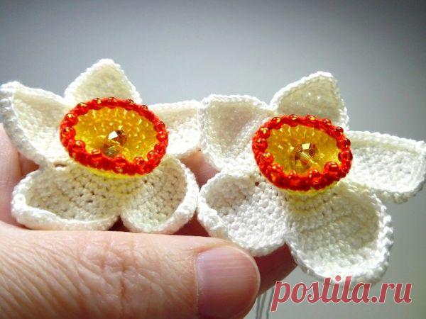 Мастер-класс: Как связать крючком нарцисс | Журнал Ярмарки Мастеров